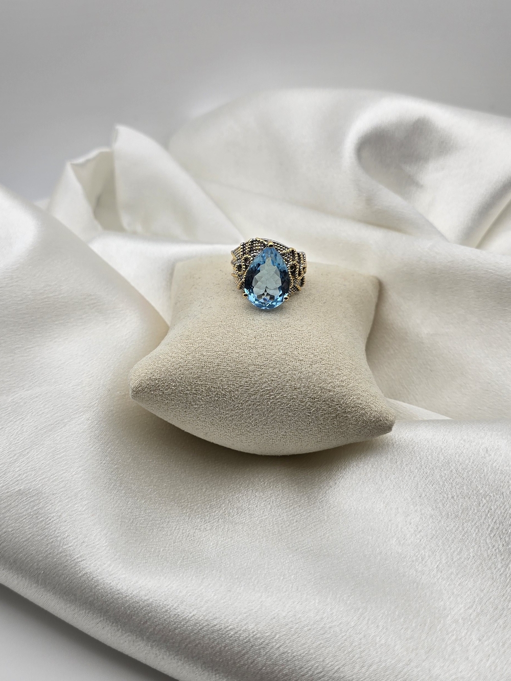 Luxury Blue Topaz Teardrop Italian Sterling Silver Ring